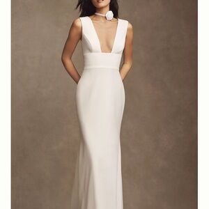 Wtoo White Plunge Neck Sleeveless Wedding Gown